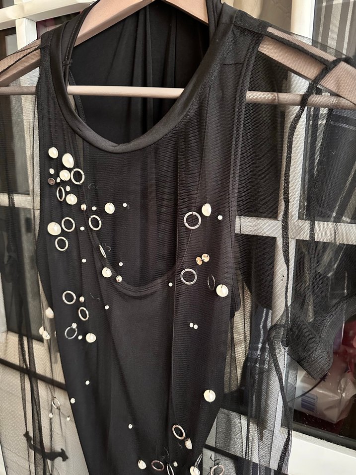 Drapeli Siyah Gotik transparan tunik. İnci boncuk detaylı. Twist - Görsel 2