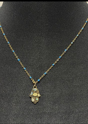 Boncuklu Turkuaz Bohem Mini paslanmaz çelik kolye - Görsel 2