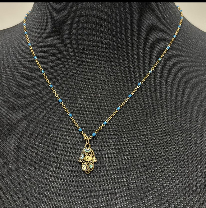 Boncuklu Turkuaz Bohem Mini paslanmaz çelik kolye - Görsel 2