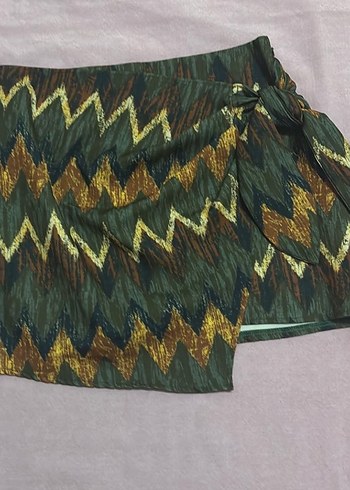 Bağlamalı Desenli Bohem Mini Etek - Görsel 3