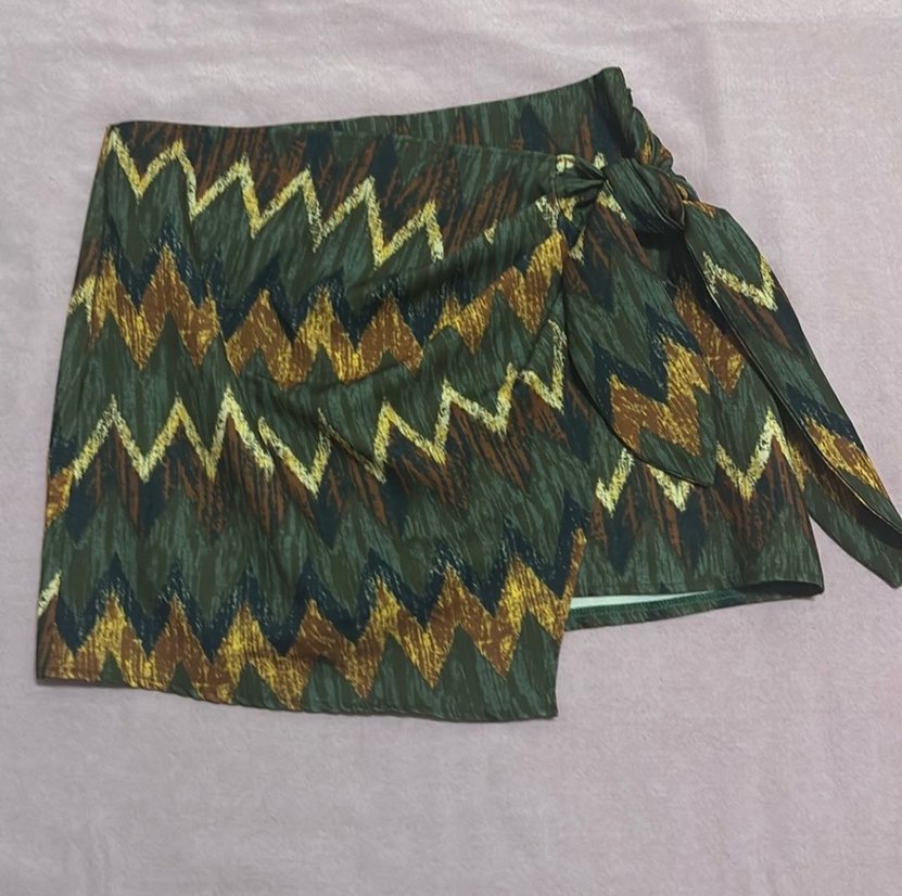 Bağlamalı Desenli Bohem Mini Etek - Görsel 2