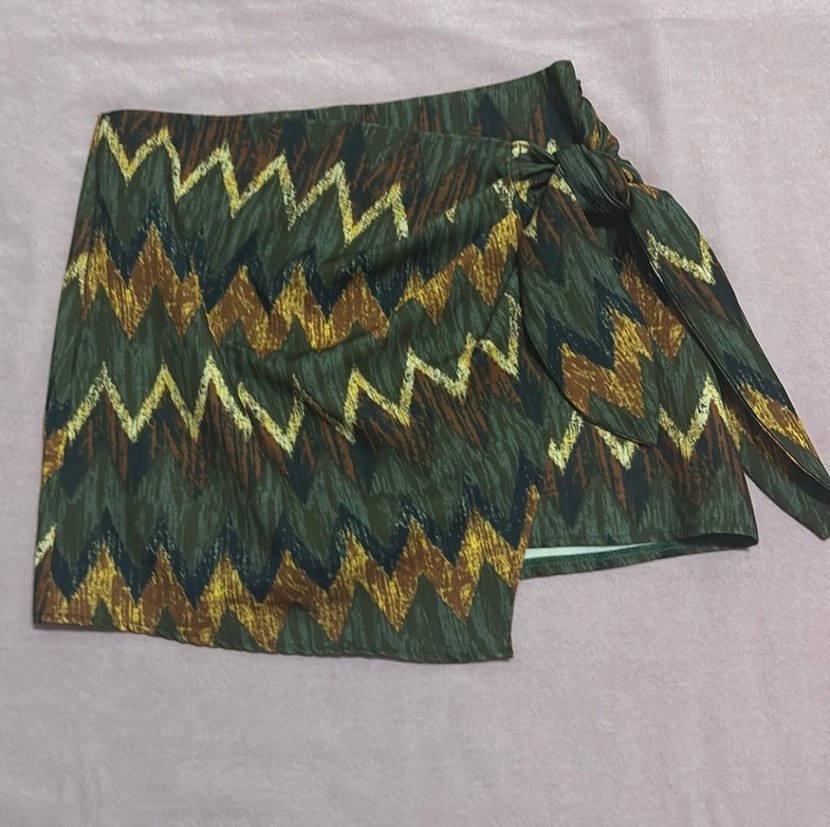 Bağlamalı Desenli Bohem Mini Etek - Görsel 3