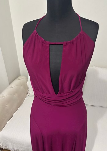 Bordo Drapeli Uzun Abiye Elbise - Görsel 5