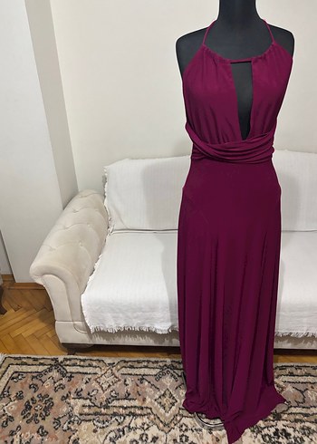 Bordo Drapeli Uzun Abiye Elbise - Görsel 3