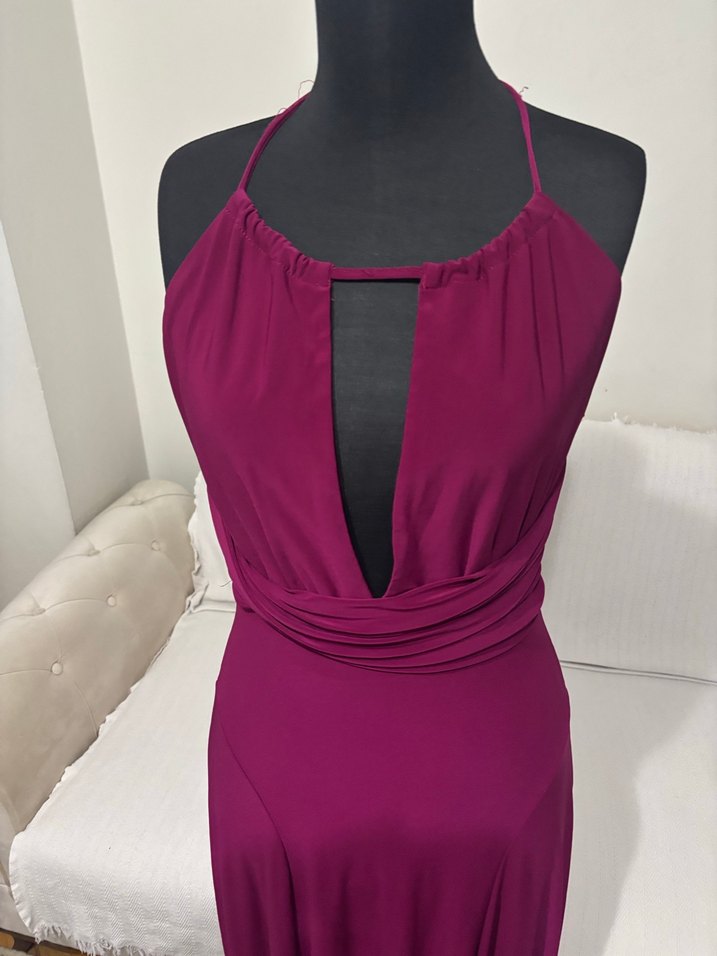 Bordo Drapeli Uzun Abiye Elbise - Görsel 5