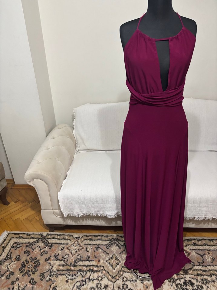 Bordo Drapeli Uzun Abiye Elbise - Görsel 3