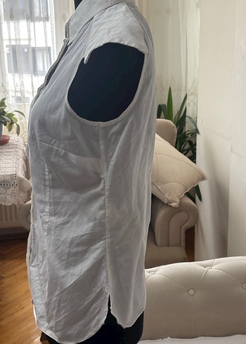 Kadın Beyaz Kolsuz Klasik Gömlek - Görsel 4