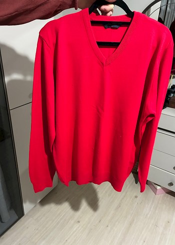 Kırmızı V Yaka Uzun Kollu Kazak - Görsel 2