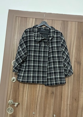 Düğmeli Siyah Ekose Midi Kadın Ceket merdi beden3 - Görsel 2