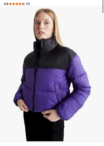 Mor Siyah Kısa Kadın Kışlık Mont - Görsel 3
