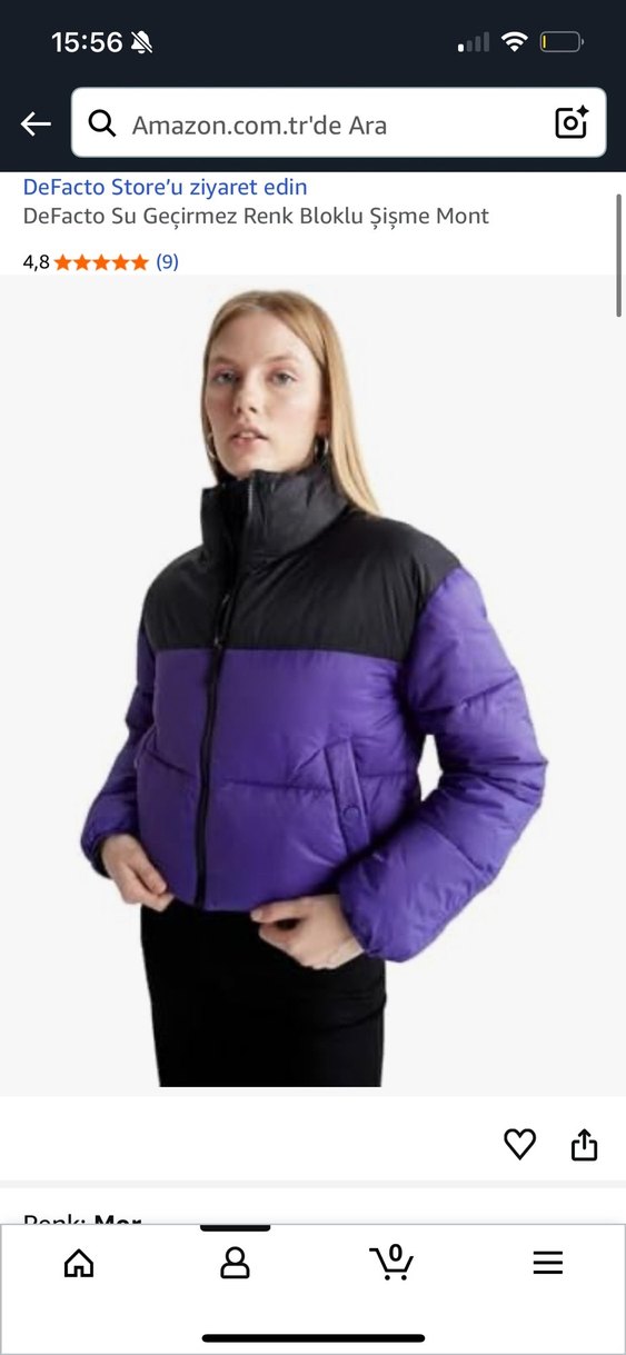 Mor Siyah Kısa Kadın Kışlık Mont - Görsel 3