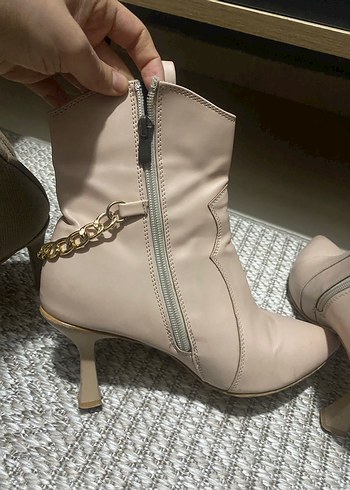 Bej suni Deri Stiletto Topuklu Kadın Bot - Görsel 3