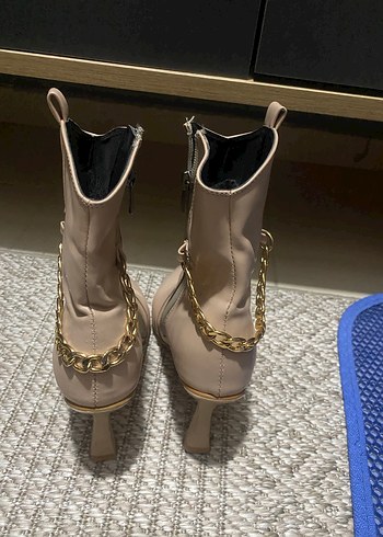 Bej suni Deri Stiletto Topuklu Kadın Bot - Görsel 2