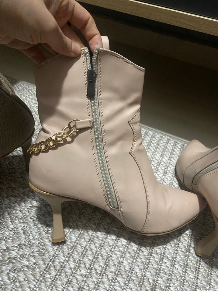 Bej suni Deri Stiletto Topuklu Kadın Bot - Görsel 3