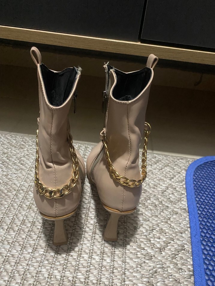 Bej suni Deri Stiletto Topuklu Kadın Bot - Görsel 2