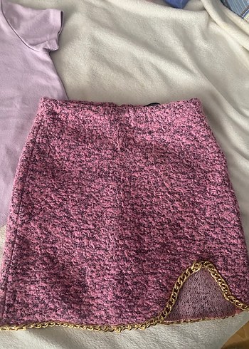 Pembe Örgü Mini Etek-Bluz takım - Görsel 6