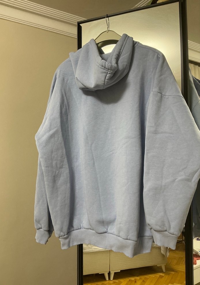 Açık mavi Kapüşonlu Rahat Kesim Sweatshirt - Görsel 3