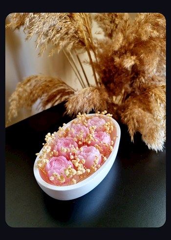 Pembe Gül Şeklinde Dekoratif Mum - Görsel 11