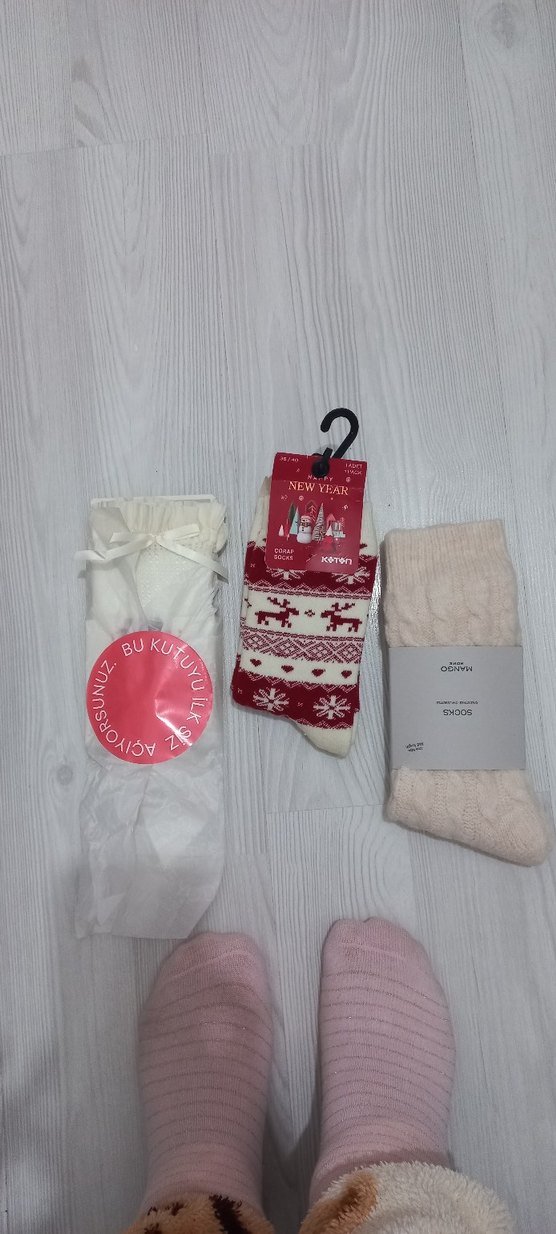 Kız Çocuk Beyaz Baskılı Sıcak Çorap - Görsel 2