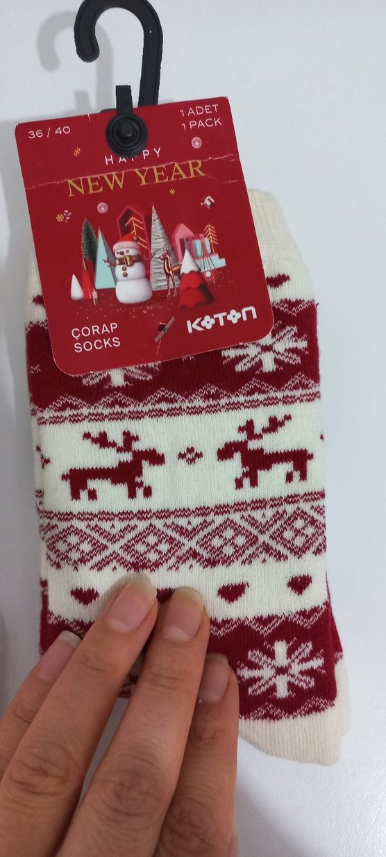 Kız Çocuk Beyaz Baskılı Sıcak Çorap - Görsel 5