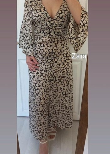 Bej V Yakalı Uzun Bohem Elbise - Görsel 3