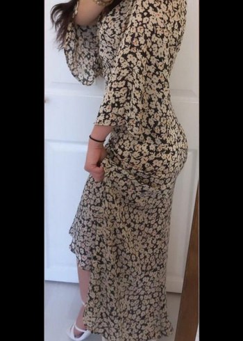 Bej V Yakalı Uzun Bohem Elbise - Görsel 2