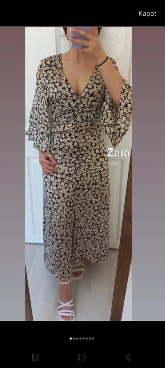 Bej V Yakalı Uzun Bohem Elbise - Görsel 3