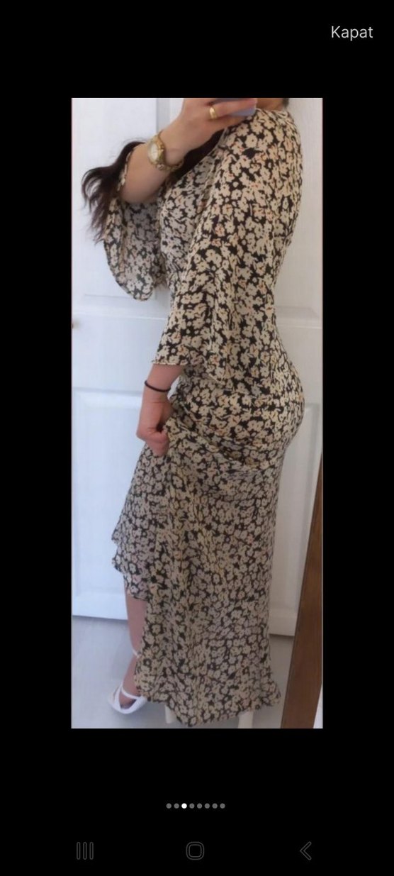 Bej V Yakalı Uzun Bohem Elbise - Görsel 2