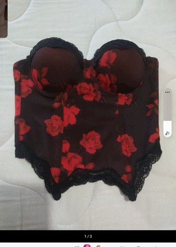 Kırmızı Dantel Detaylı Straplez Korse - Görsel 2