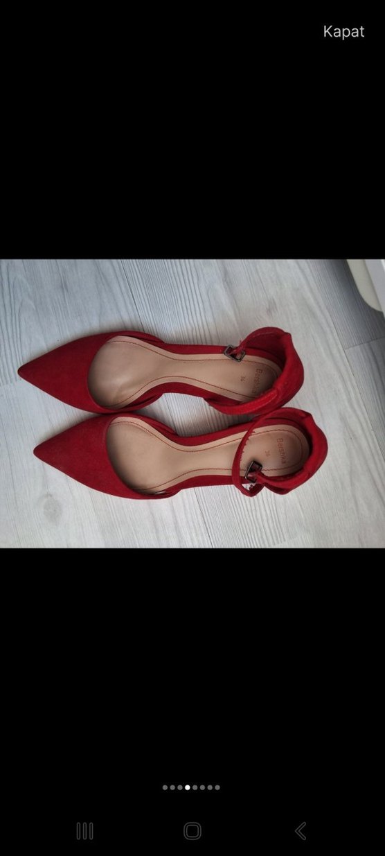 Kırmızı Süet Tokalı Topuklu Kadın Ayakkabı - Görsel 3