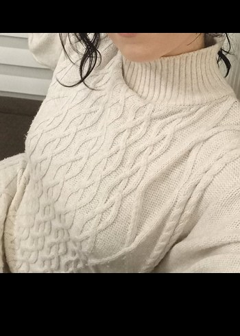 Beyaz Örgü Salaş Midi Kadın elbise - Görsel 3