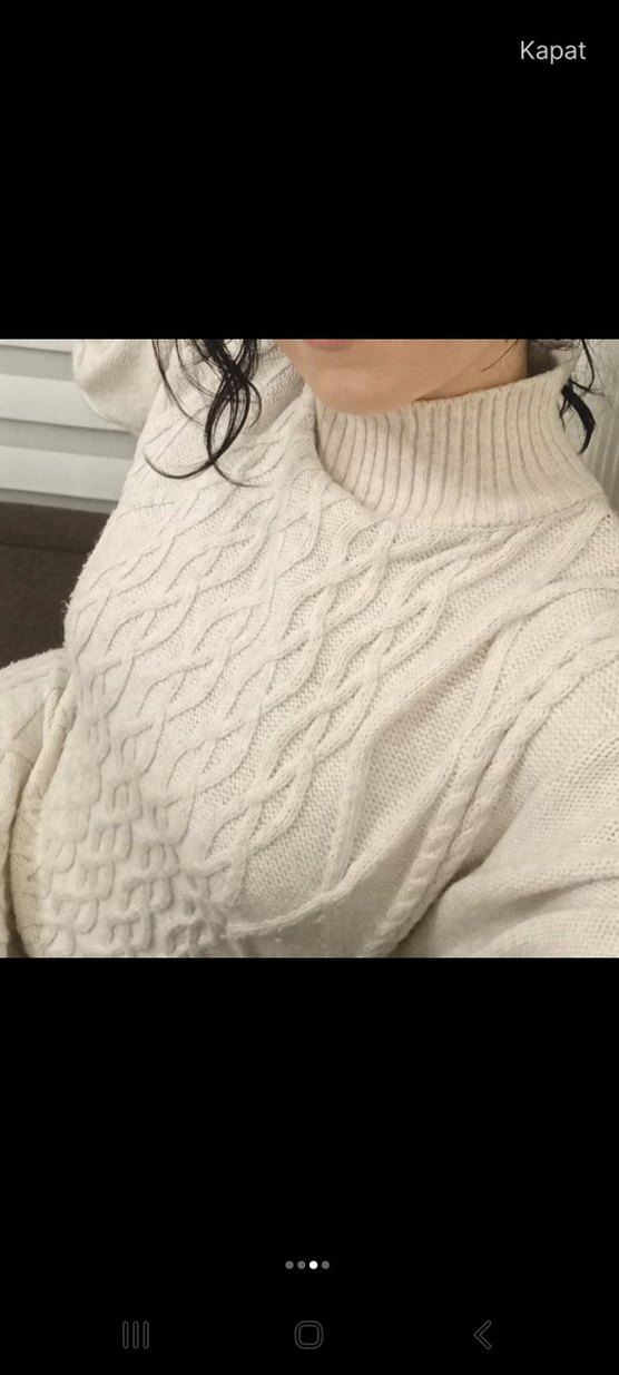 Beyaz Örgü Salaş Midi Kadın elbise - Görsel 3