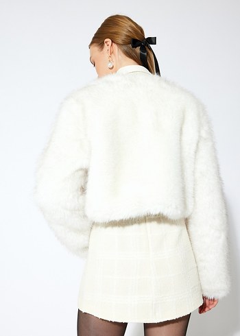 Kadın Beyaz Kürk Detaylı Uzun Kollu Ceket - Görsel 2