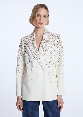 Düğmeli Beyaz Nakışlı Kadın Blazer Ceket (Sıfır) - Görsel 4