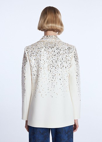 Düğmeli Beyaz Nakışlı Kadın Blazer Ceket (Sıfır) - Görsel 5