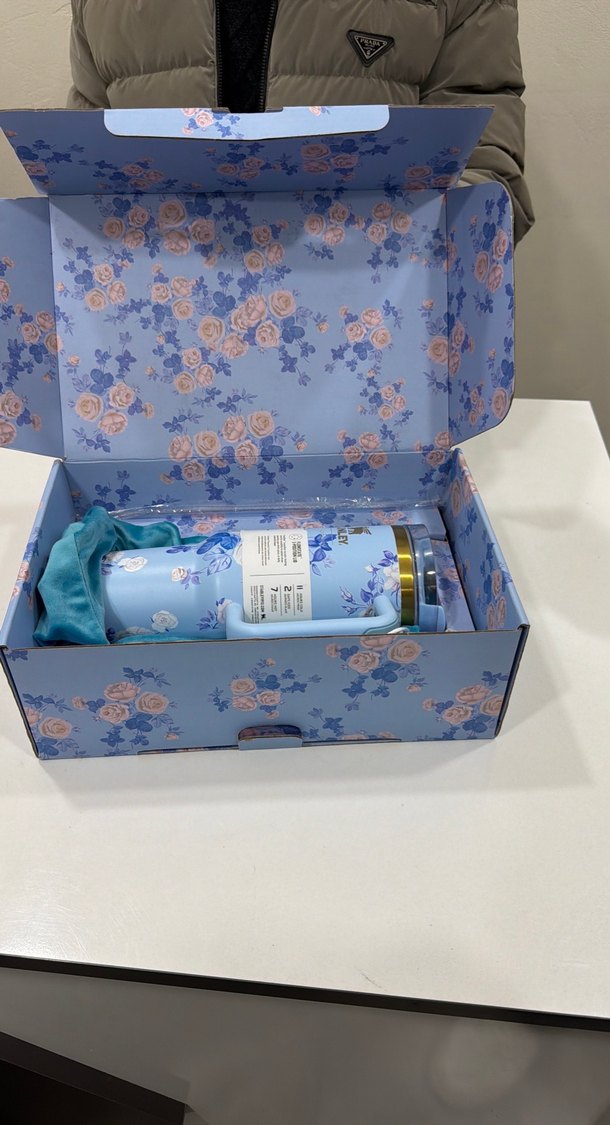 Mavi gül desenli Çantalı  çelik Stanley Termos 1.18L - Görsel 2