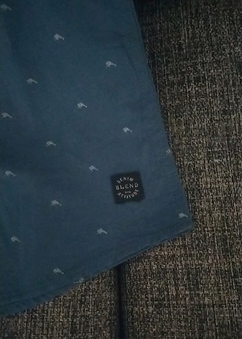 s Beden mavi Renk Mavi Baskılı Kısa Kollu Erkek Gömlek