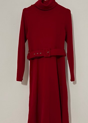 Medium (M) beden sıfır Bordo Uzun Kollu Kemerli Triko Elbise - Görsel 2