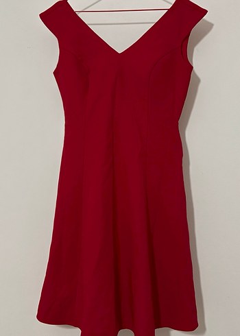 Kırmızı V Yakalı Midi Kolsuz Elbise - Görsel 2