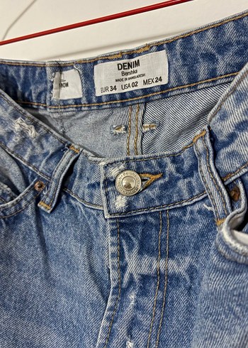 Bershka Kadın Mavi Mom Jean Pantolon - Görsel 3