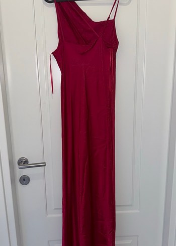 Bordo Drapeli Tek Omuzlu Uzun Elbise - Görsel 2