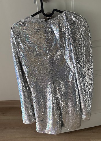 Gri Payetli Uzun Kollu Midi Elbise - Görsel 2