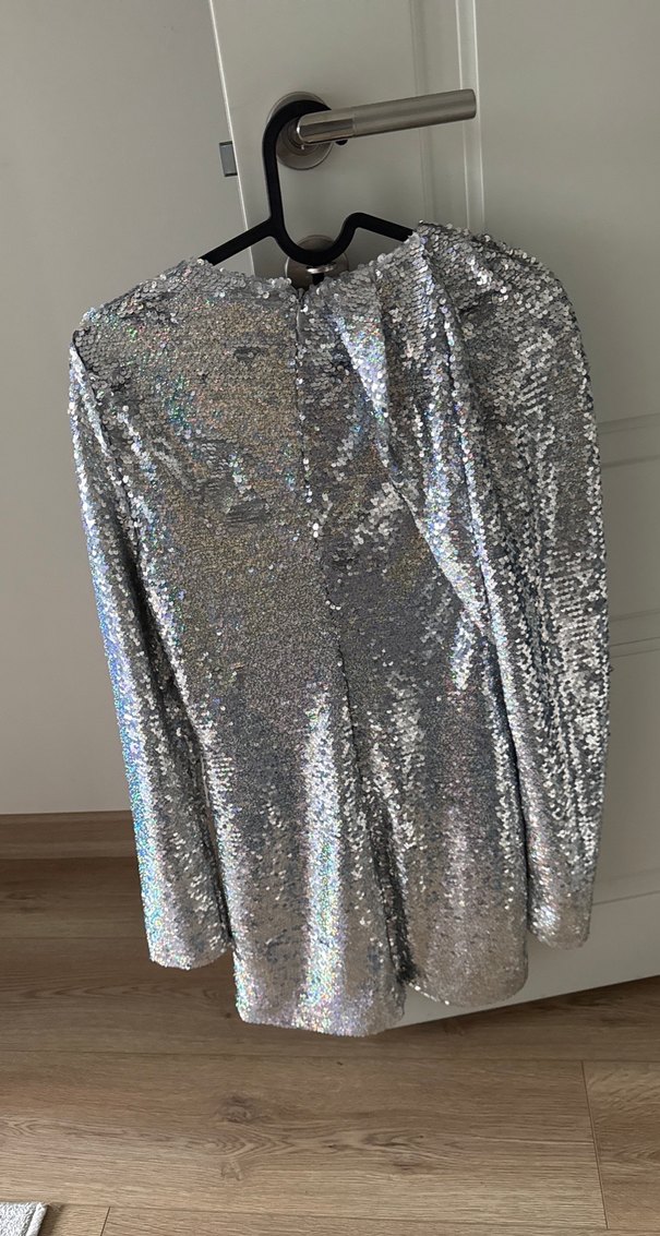 Gri Payetli Uzun Kollu Midi Elbise - Görsel 2