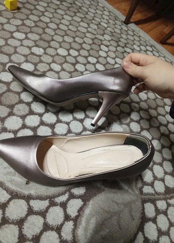 Bej Gri Deri Stiletto Kadın Ayakkabı - Görsel 2