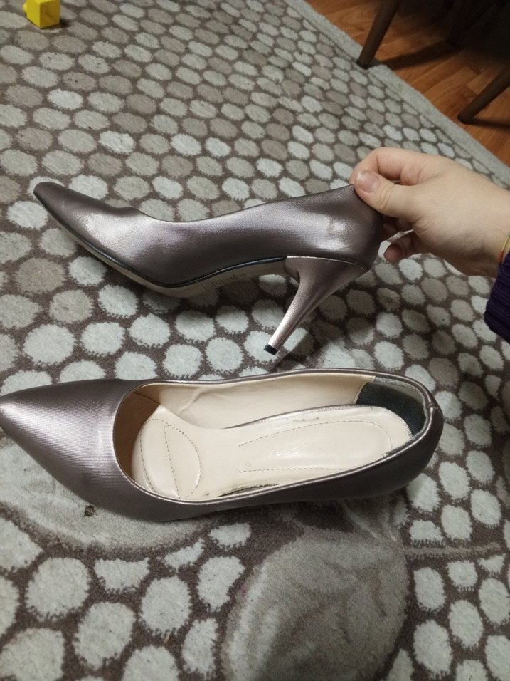 Bej Gri Deri Stiletto Kadın Ayakkabı - Görsel 2