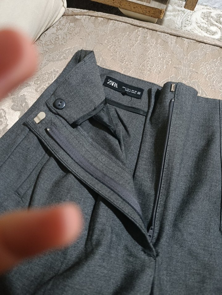 Gri Kemerli Kadın Keten Pantolon - Görsel 2