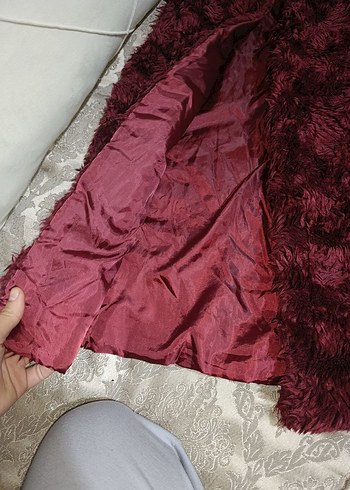 Bordo Uzun Kollu Kadın Suni Kürk Yelek - Görsel 2