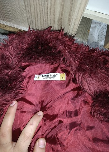 Bordo Uzun Kollu Kadın Suni Kürk Yelek - Görsel 3