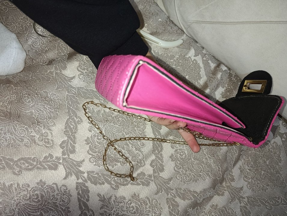 Pembe Deri Kadın Çanta Zincir Askılı - Görsel 3