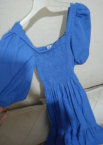 Mavi Uzun Kollu Bohem Elbise - Görsel 4